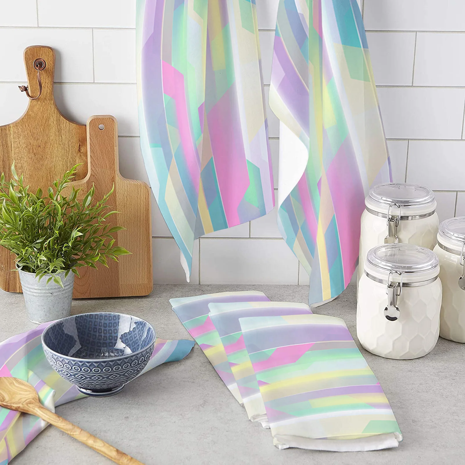 

Абстрактный Цветной полосы Кухня Полотенца блюдо Полотенца Чай Полотенца салфетки из микрофибры мягкая бытовой Супер Абсорбирующая ткань ...