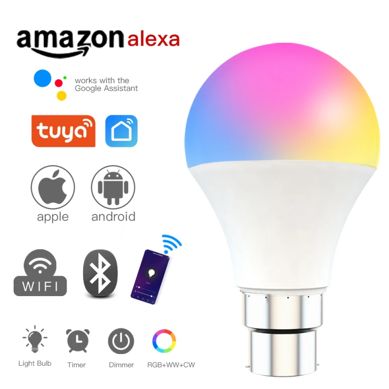 

Умная лампа с Wi-Fi, лампа для домашсветильник, 9 Вт, E27 B22, волшебная лампа RGB + CCT с изменением цвета, с функцией затемнения музыкального ритма