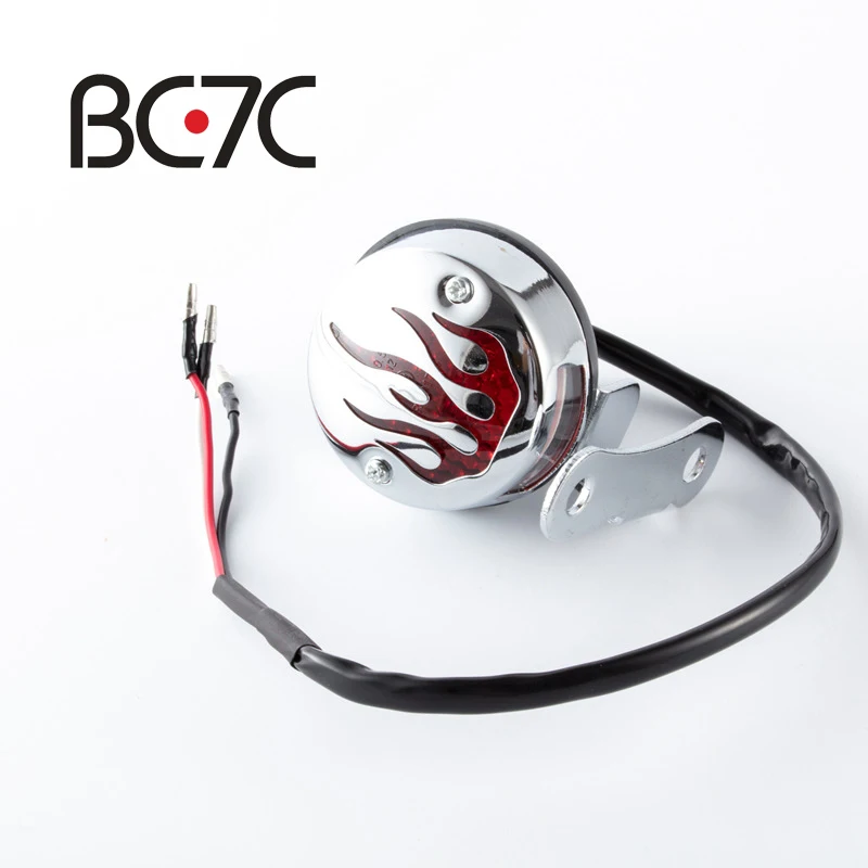 

Motorcycle Chrome Accessories Modified Round Taillight Fence Flame Skull Brake Light With Bracket For Harley Honda Yamaha Kawasa