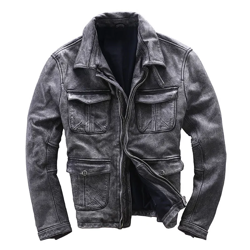 2020 винтажный серый фон для мужчин байкерская куртка размера плюс XXXXL натуральной