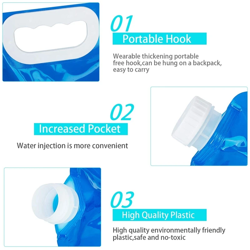 

4PCS 5L Outdoor Portable Folding Water Bag Camping Water Storage Bag Car Emergency Folding Water Bag