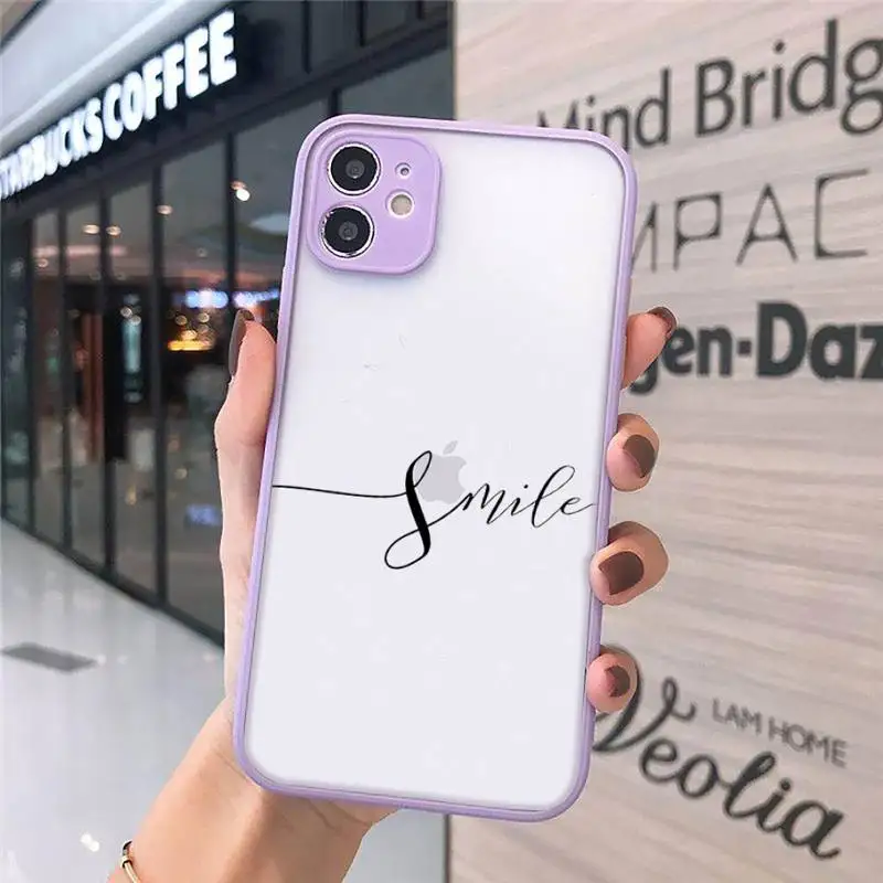 

Love Heart Letter Phone Case For iPhone 12 11 Mini Pro XR XS Max 7 8 Plus X Matte transparent Purple Back Cover
