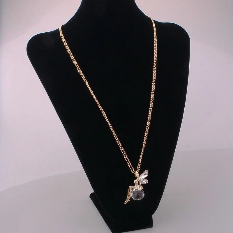 Элегантное женское ожерелье с подвеской в виде крыльев ангела и бабочки-летучей мыши с кристаллами для вечеринки танцовщицы.