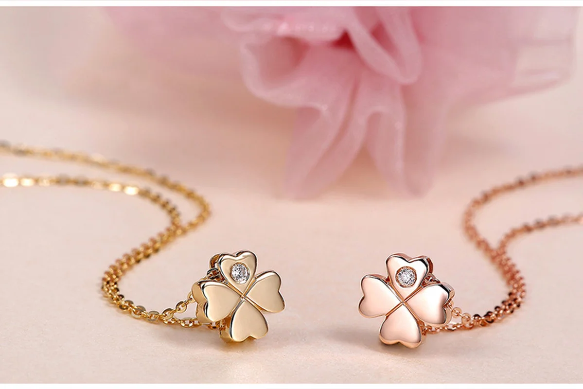 Lucky Diamond 18 К настоящее Настоящее ТВЕРДОЕ ЗОЛОТО AU750 4 листа клевера кулон ожерелье