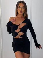 Long Sleeve Cut Out Bandage Mini Dress Black 3