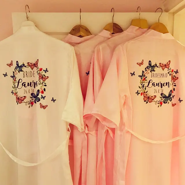 Кимоно из искусственного шелка с логотипом на заказ Свадебный халат для подружки