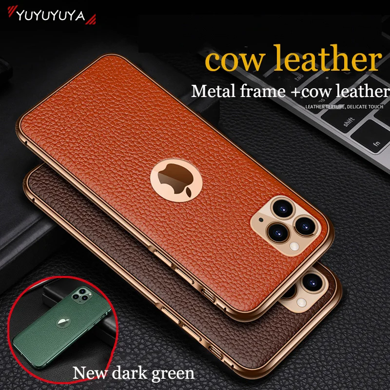 Чехол из коровьей кожи с металлической рамкой для iPhone11 pro max iphone 7 8 plus x xr xs