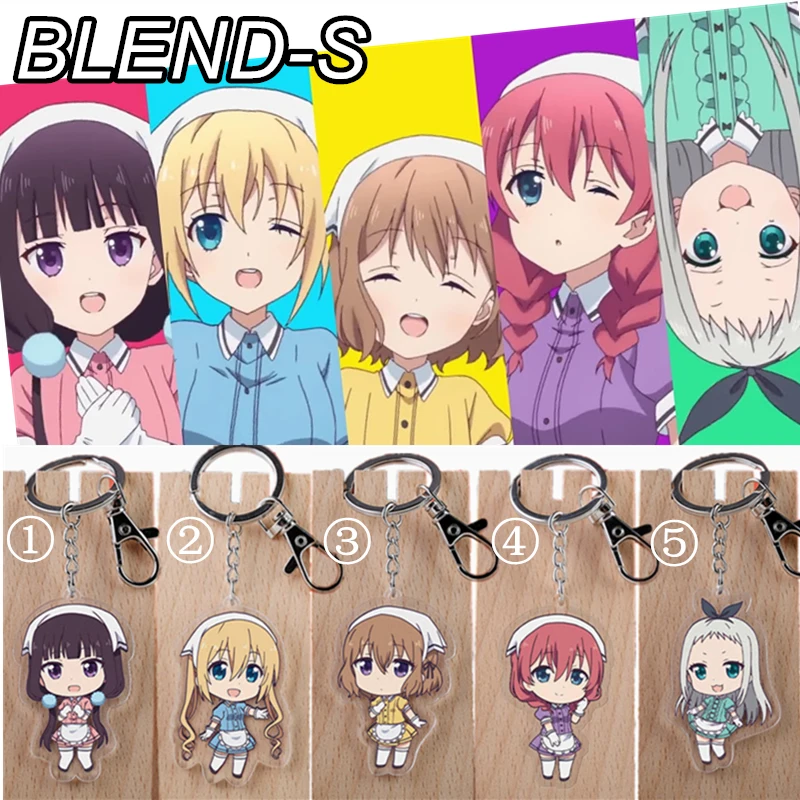 

Blend S Keychains Maika Sakuranomiya Key Chain Kaho Hinata Keyring Toys Mafuyu Hoshikawa Anime Hideri Kanzaki Miu Amano Pendant