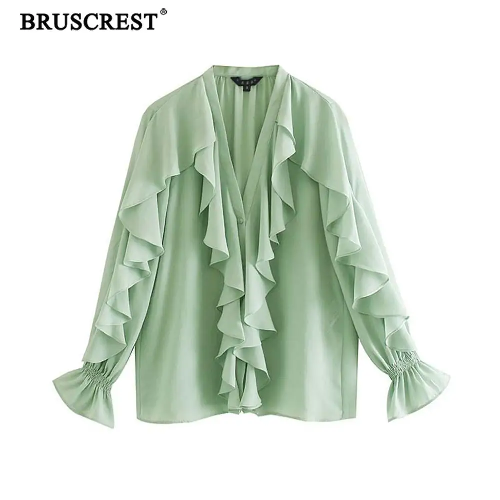 Блузка женская с длинным рукавом летняя шифоновая однотонная треугольным