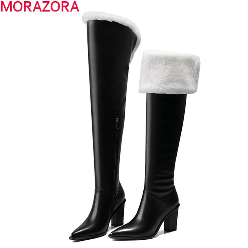 MORAZORA/Новинка 2020 года брендовые ботфорты из натуральной кожи женские зимние