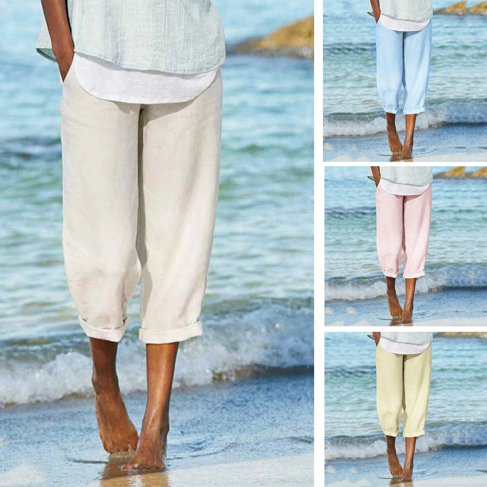 

Women's Linen All-match Casual Loose Solid Color Plus Size Straight Pants 2021 Casual Small Fresh Wide Leg Pants Girls Pants