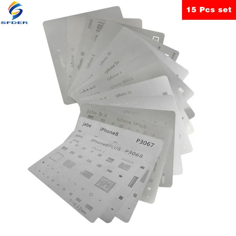 15PCS Motherboard IC Chip Ball Soldering Net Steel Plate For IPhone 4 4S 5 5S 5C SE 6 6P 6S 6SP 7 7P 8 8P X CPU Repair Tools | Инструменты