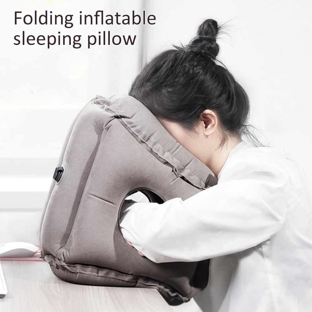 

2019 New Inflatable Travel Pillow Flocking PVC Neck Pillow Head Chin Support Cushion For Airplane Train Car Office Nap Sleeping