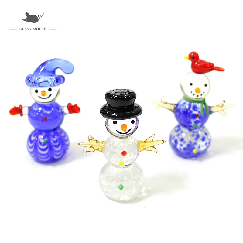 

New Handmade Glass Christmas Snowman Mini Figurine Craft Ornaments Cute Xmas Gifts For Kids Home Table Decor Charms Accessories