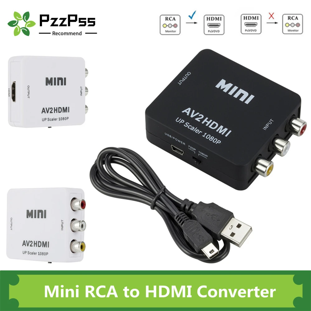 Преобразователь PzzPss MINI RCA AV в HDMI HD 1080P 2 адаптер для ТВ X box PS4 ПК DVD проектора