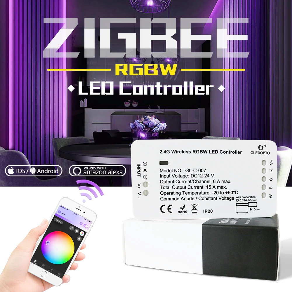 G светодиодный OPTO ZIGBEE RGBW полосы Управление DC12-24V приложение Smart Phone/Alexa