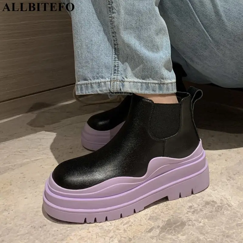 

ALLBITEFO Bright Green High-End Real Genuine Leather Women Boots High Heel Shoes Motocycle Boots Fashion Girls Ankle Boots