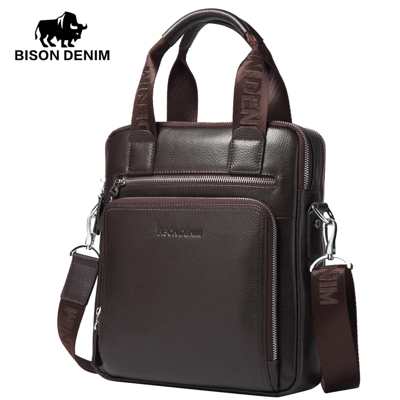 

BISON DENIM fashion men bag genuine leather handbags shoulder bags business male brand handbag messenger bag