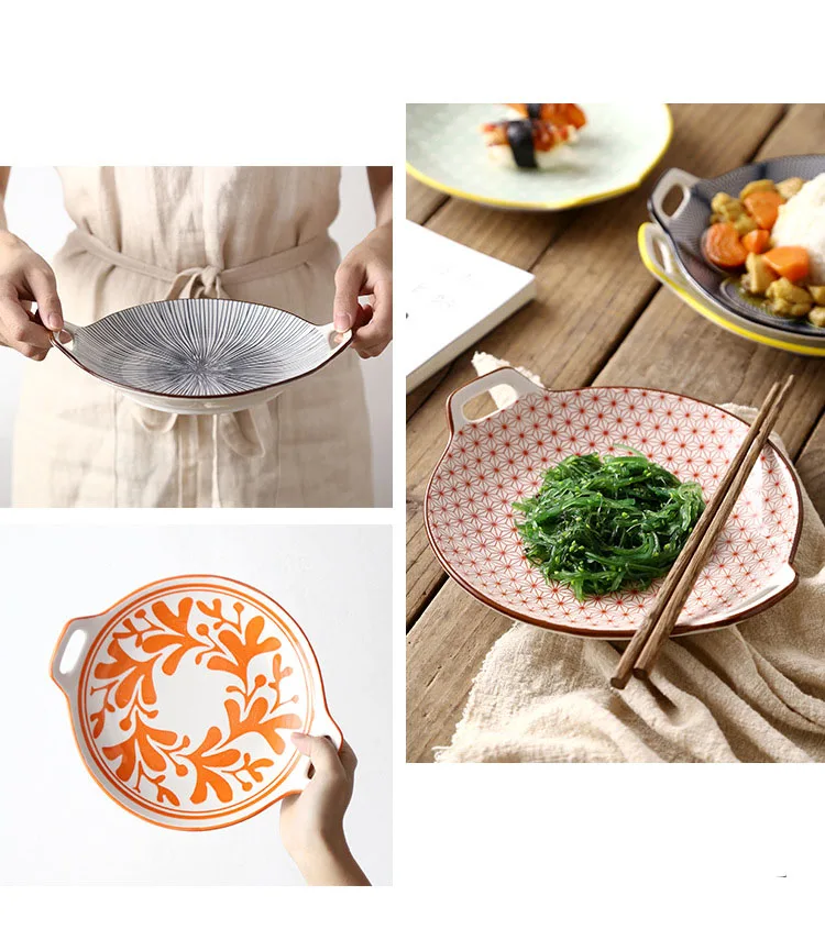 

Nordic Minimalist Ceramic Plate Modern Creative Food Dim Sum Double Ear Platter Western Dishes Household Kitchen Tableware