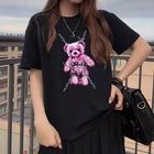 Футболка женская летняя в стиле Харадзюку, милая Повседневная рубашка с принтом медведя из мультфильма, свободная шикарная модная одежда в готическом стиле, черная в стиле панк, Shinjuku