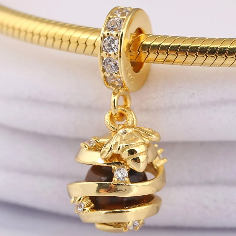 

Original Gold Color Shine Sweet As Honey Wih Crystal Pendant Beads Fit 925 Sterling Silver Charm Bracelet Diy Jewelry