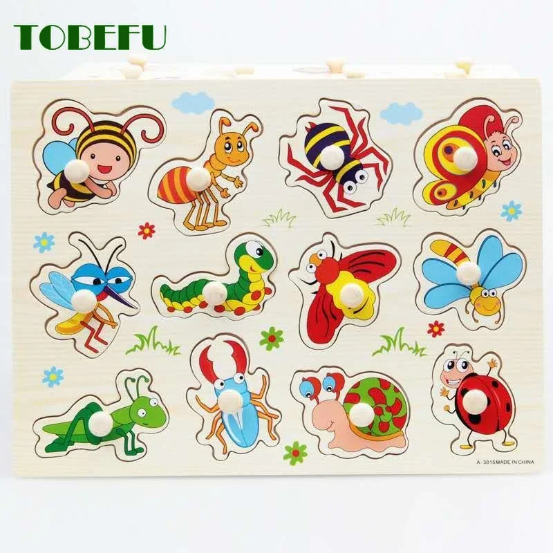 Деревянные головоломки Монтессори 3D мультяшный автомобиль животные фрукты
