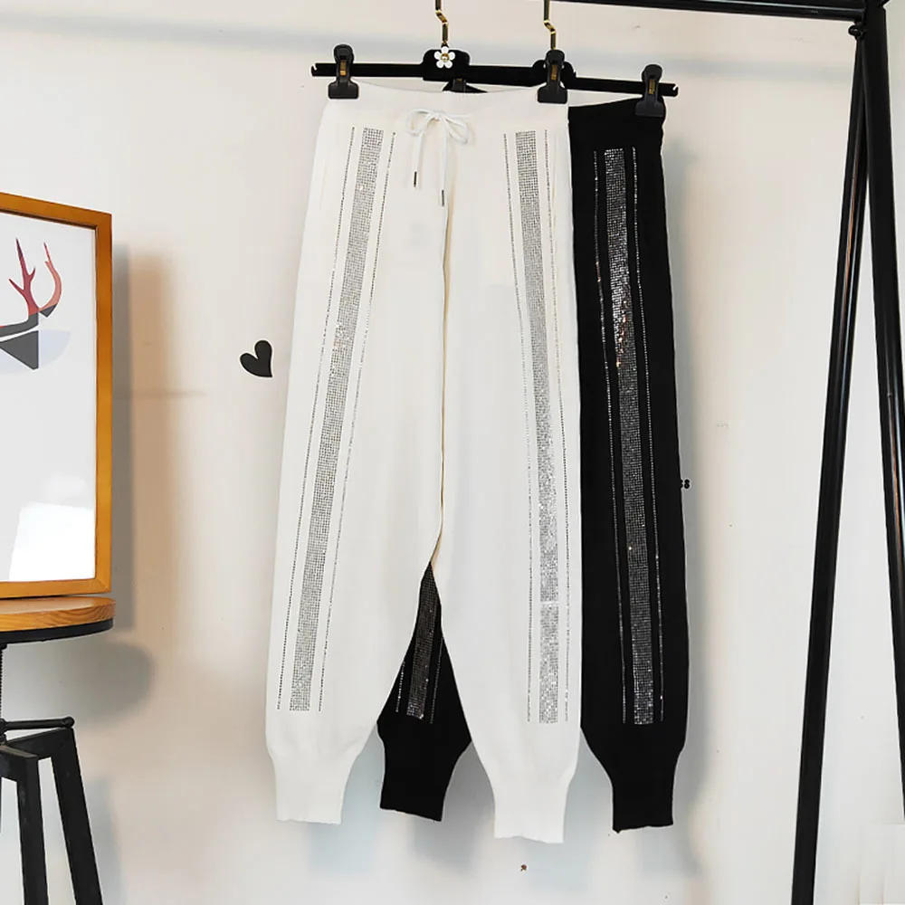 Женские брюки с высокой талией черные повседневные штаны свободного покроя