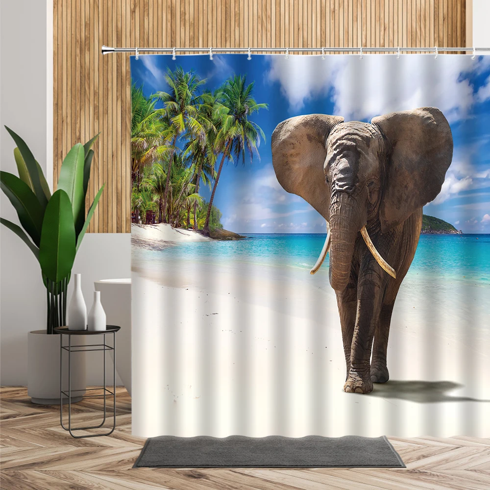 Занавеска для душа с Африканским слоном креативное украшение ванной комнаты