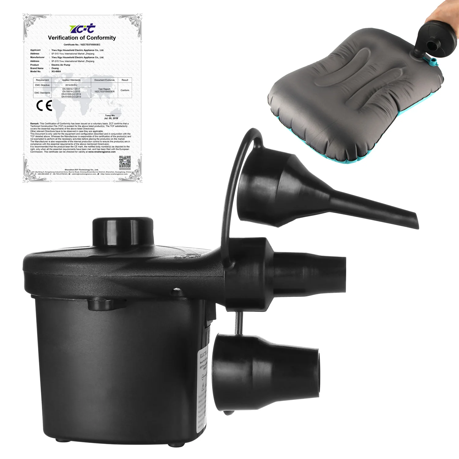 Eu Plug,Rechargeable Electric Air Pump Nickel-Cadmium Battery Inflatable Air Pump Inflate Deflate For Outdoor Kayak Airbed Boat