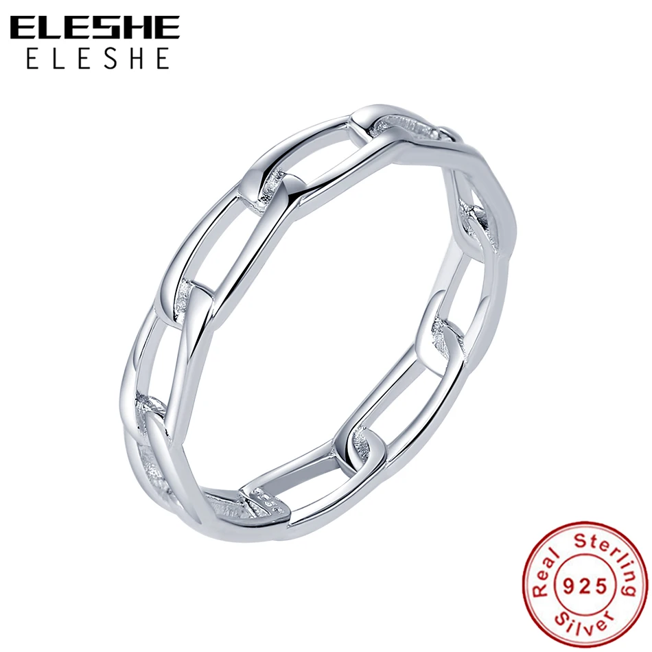 ELESHE 2020 New 925 Sterling Silver Open Link Rings Band Retro Weave Cross Chain Finger Ring for Women Fine Jewelry | Украшения и