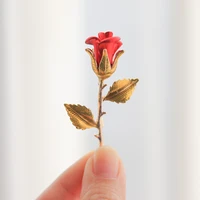 high quality beautiful red rose flower brooch vintage enamel woman party wedding dress accessories brooches gift