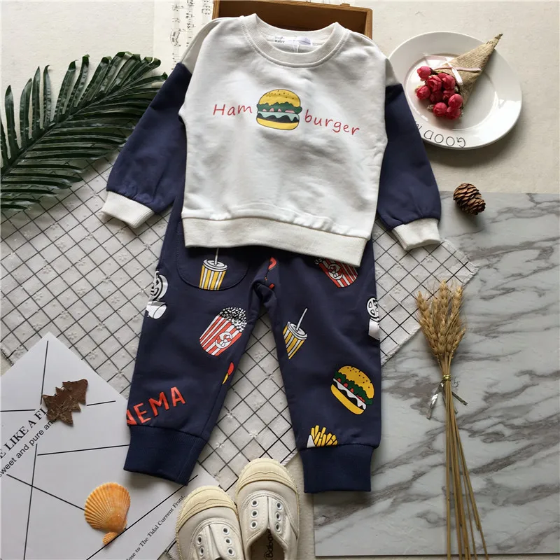 Tonytaobaby осенняя одежда новый стиль Детский темно-синий комплект гамбургера | Мать