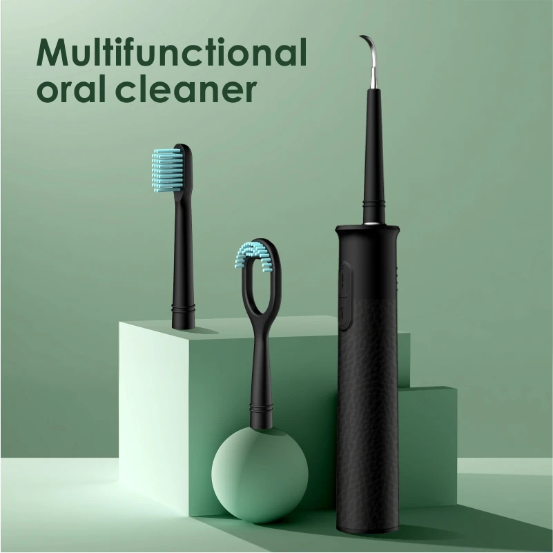 

New 3 In 1 Black Sonic Electric Toothbrush Set Dental Scaler Tooth Calculus Remover Tongue Cleaner Oral Irrigator For Adult Kids