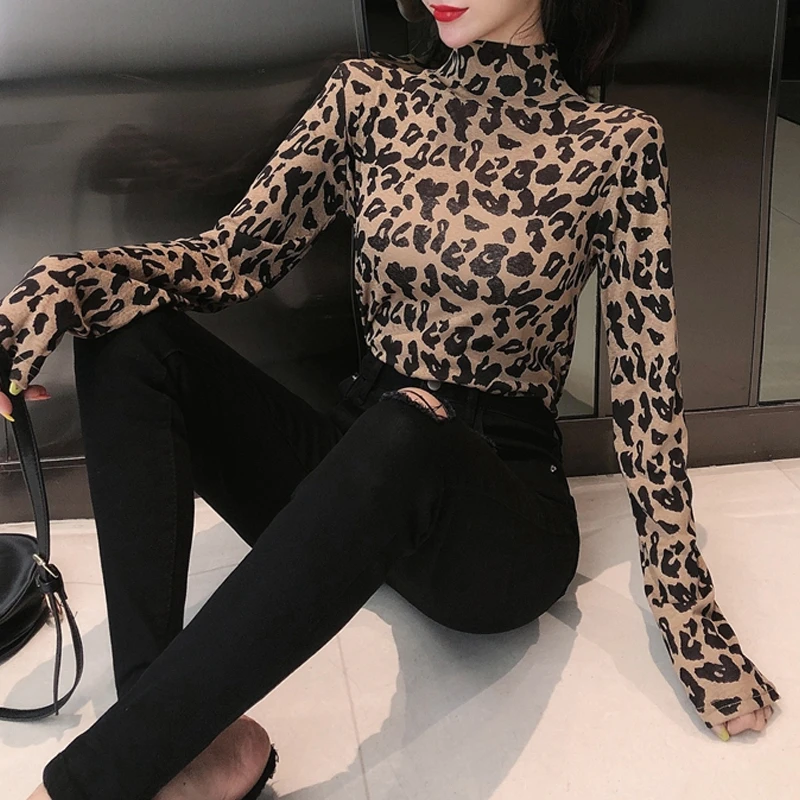 RealShe женская футболка с леопардовым принтом 2020 круглый вырез длинный рукав