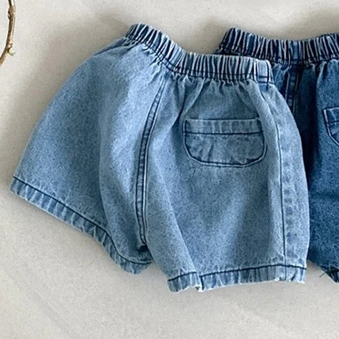Летняя одежда для малышей однотонные джинсовые шорты для младенцев с эластичной талией цветная повседневная одежда