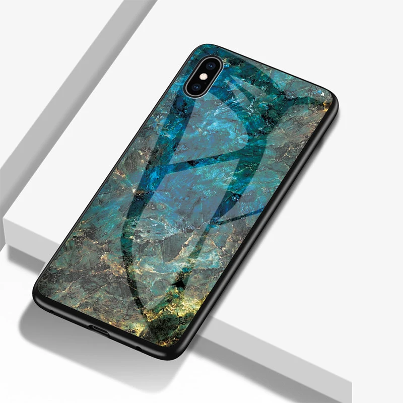 Чехол-накладка для iPhone XS Max XR 8 Plus 7 6 6S из закаленного стекла с мраморным рисунком |