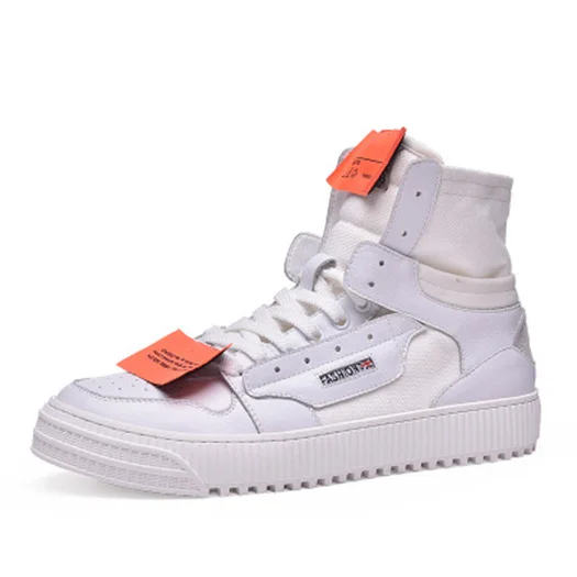 White High Top Harajuku/дизайнерские ботинки; ботильоны из парусины на шнуровке; удобные ботинки для тренировок на толстой подошве; кеды на высокой платформе; Мужская Осенняя обувь - Цвет: White High Top