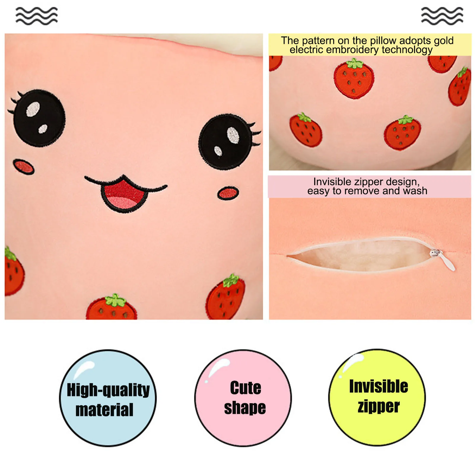 

Cute Strawberry Boba Cartoon Milk Plushie Bubble Tea Cup Pillow Stuffed Soft Back Cushion Funny Boba Food