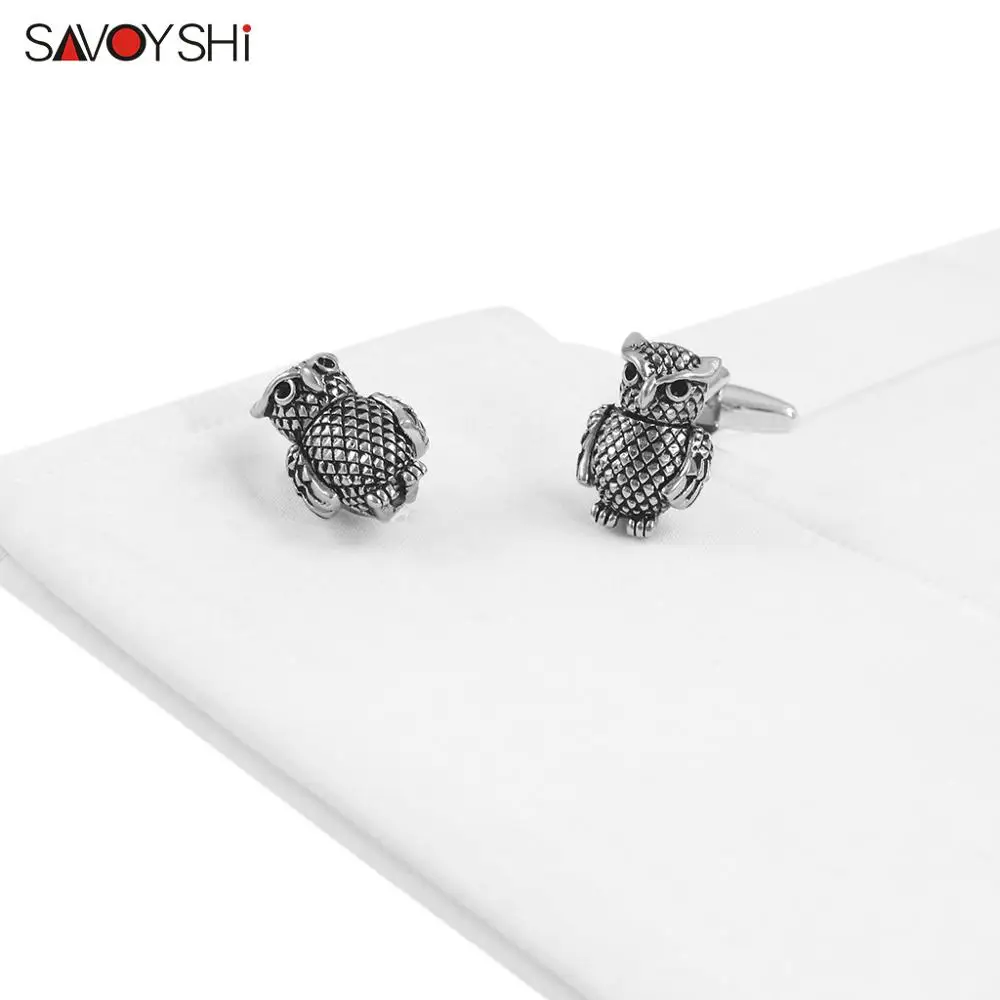 SAVOYSHI Novelty Mens Shirt Cufflink High Quality Brass Cufflinks Black Owl Cuff links Brand Cuff buttons suit cuffs Jewelry