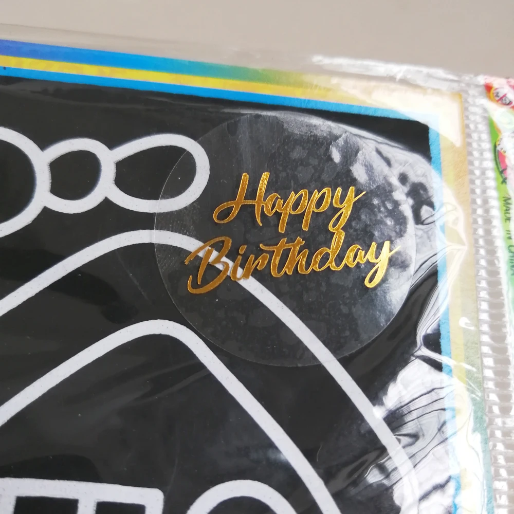 

30mm round /circular transparent sealing sticker with gold foil Happy Birthday gift label