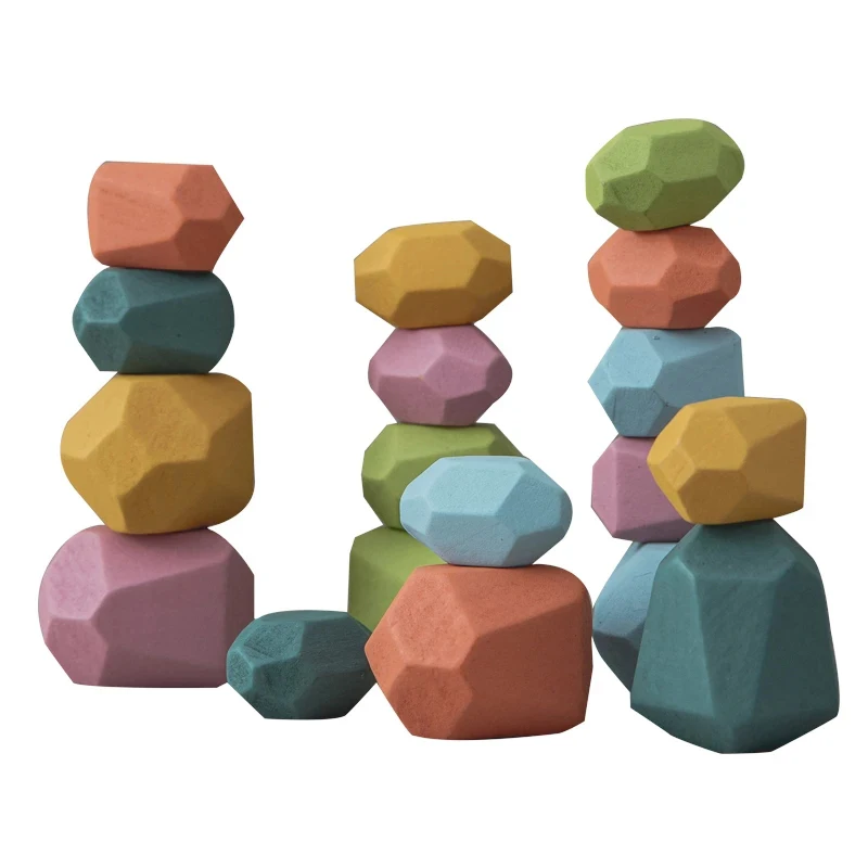 

Baby Wooden Jenga Building Block Toy Colored Stone Creative Educational Toys Nordic Style Stacking Game Rainbow Stone Wooden Toy