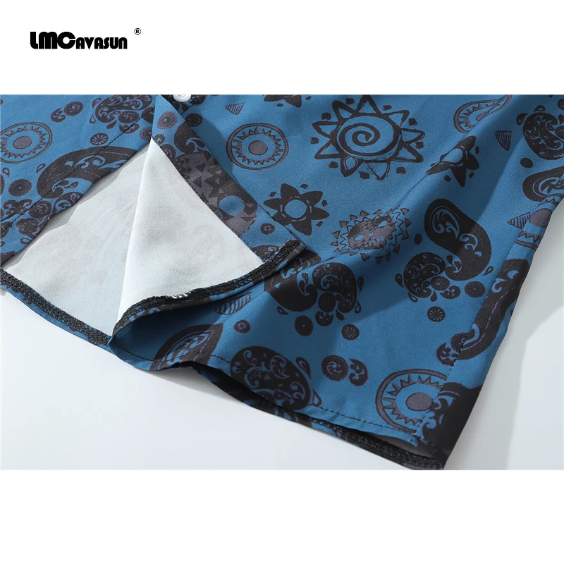 

LMCAVASUN Retro printing stitching long-sleeved shirt Men's Tops Hip Hop BF Loose Floral Couple Shirt X1039