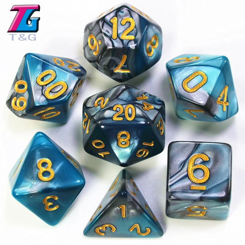 09 D& D 2-Цвета кости комплекты Высокое качество игровые фишки с золотым цифры 7 шт./компл - Цвет: 09