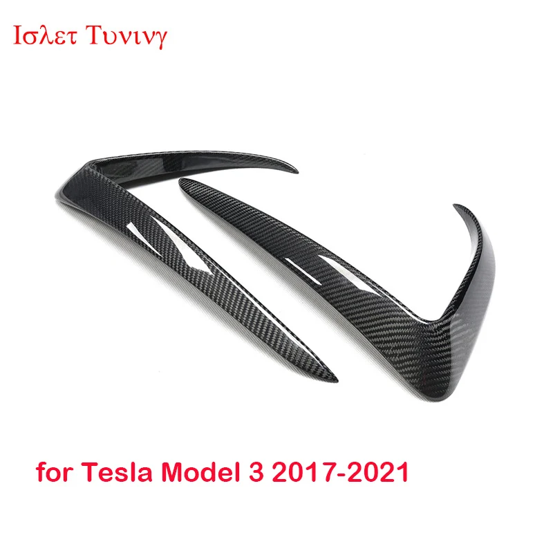 Фото 1 пара, передние противотуманные фары из углеродного волокна для Tesla Model 3 седан, 4-дверный передний бампер, сплиттер, ворота, передний плавник 2017-2021 №2
