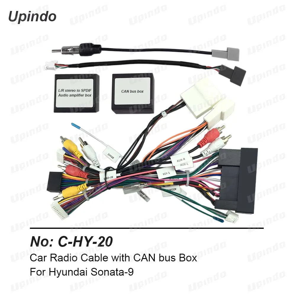 Car Radio Android Head Unit Cable with CAN Bus to UART Box Adapter Wiring Harness Power Connector Socket for Hyundai Sonata 9
