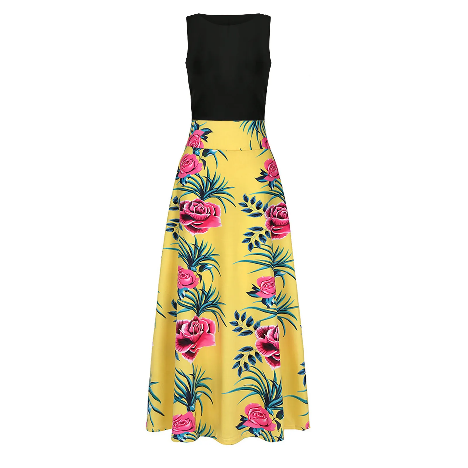 

Summer Dress For Women 2021 Casual Sleeveless O-neck Floral Print Swing Dress Ladies Loose High Waist Party Tank Dress#35