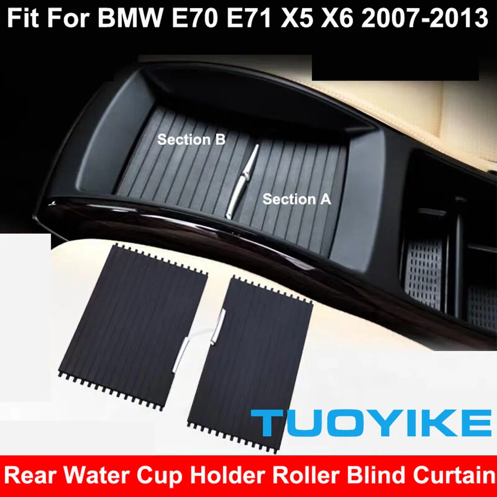 Car Front Rear Row Interior Central Console Drink Water Cup Holder Cover Roller Blind Curtain Zipper For BMW E70 E71 X5 X6 Parts