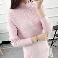 knitted new autumn korean womens sweater with a solid color long sleeved sweater half high collar slim thick bottoming shirt