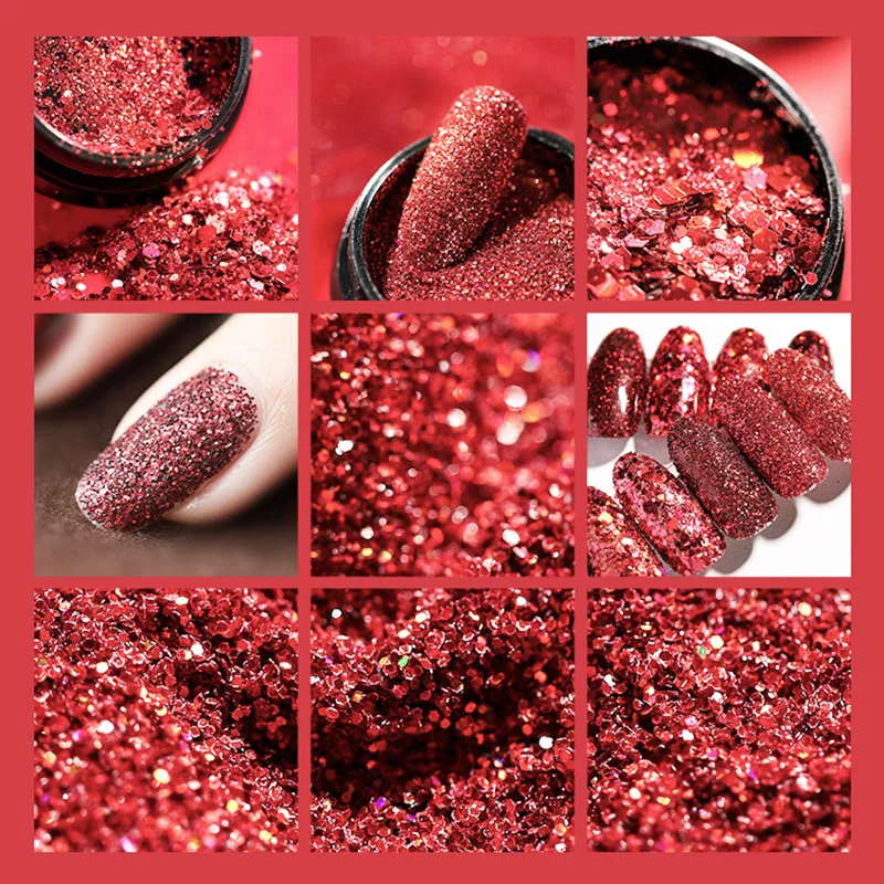 1 коробка красных блестящих хлопьев для ногтей сверкающие 3D шестиугольные