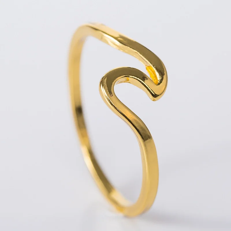 

Simple Fashion Wave Design Ring Ocean Surf Rose Gold Silver Finger Jewelry Ladies Surf Gift Ring Wholesale